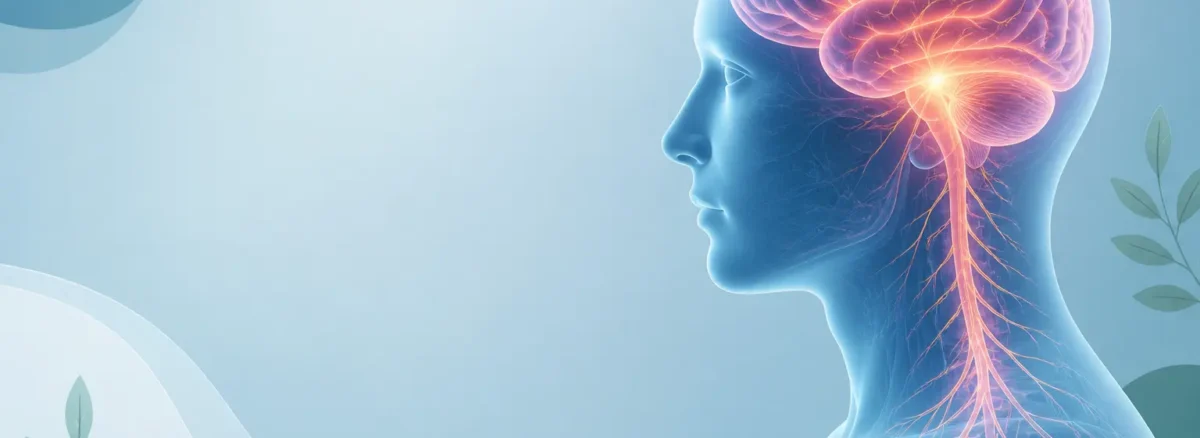 Neurological disorders concept illustration showing human brain and nervous system with glowing neural pathways on a clean medical background
