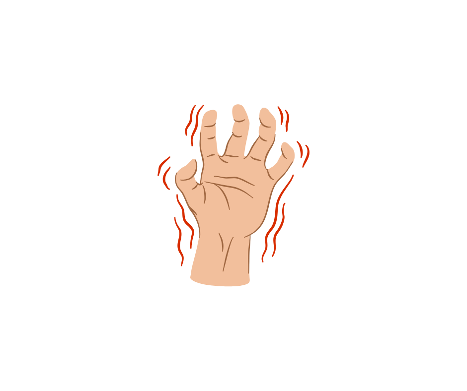 Illustration of a trembling hand representing common seizure symptoms such as involuntary muscle movement.