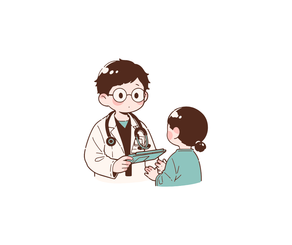 Doctor consulting a child and caregiver to discuss diagnosis, care, and seizure treatment options.