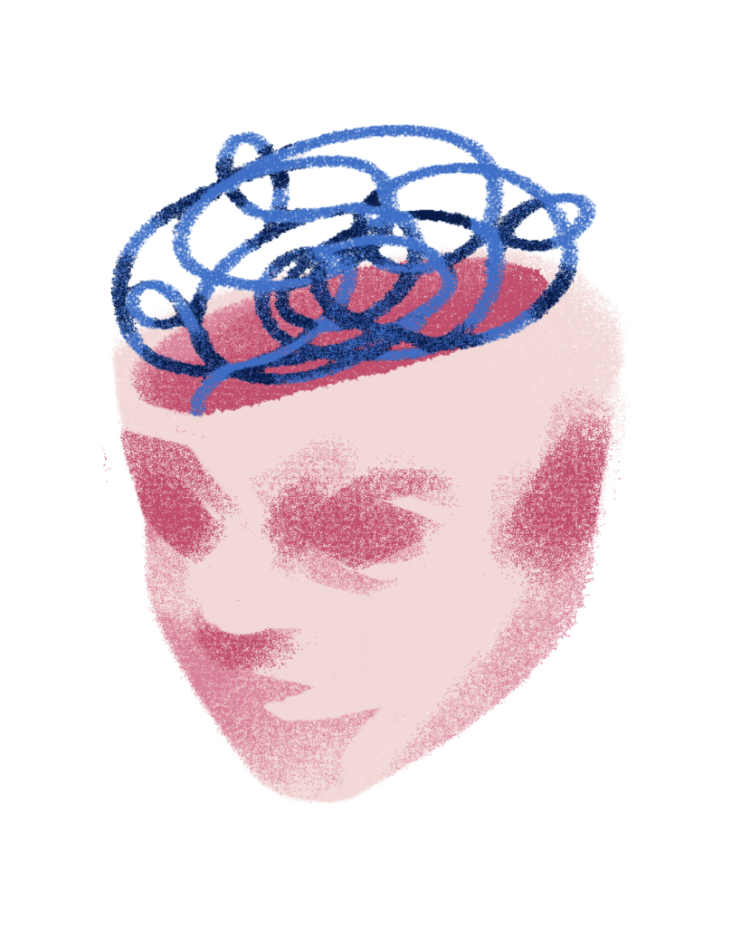 Illustration of a tangled brain representing the connection between stress and epilepsy seizure and neurological activity