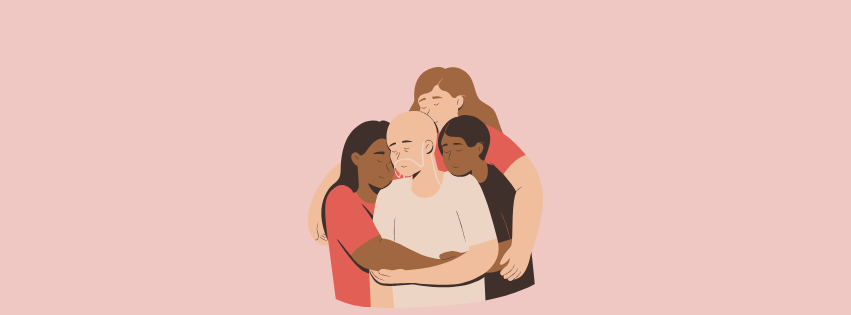 Patients hugging a cancer patient having medical cannabis cancer treatment.