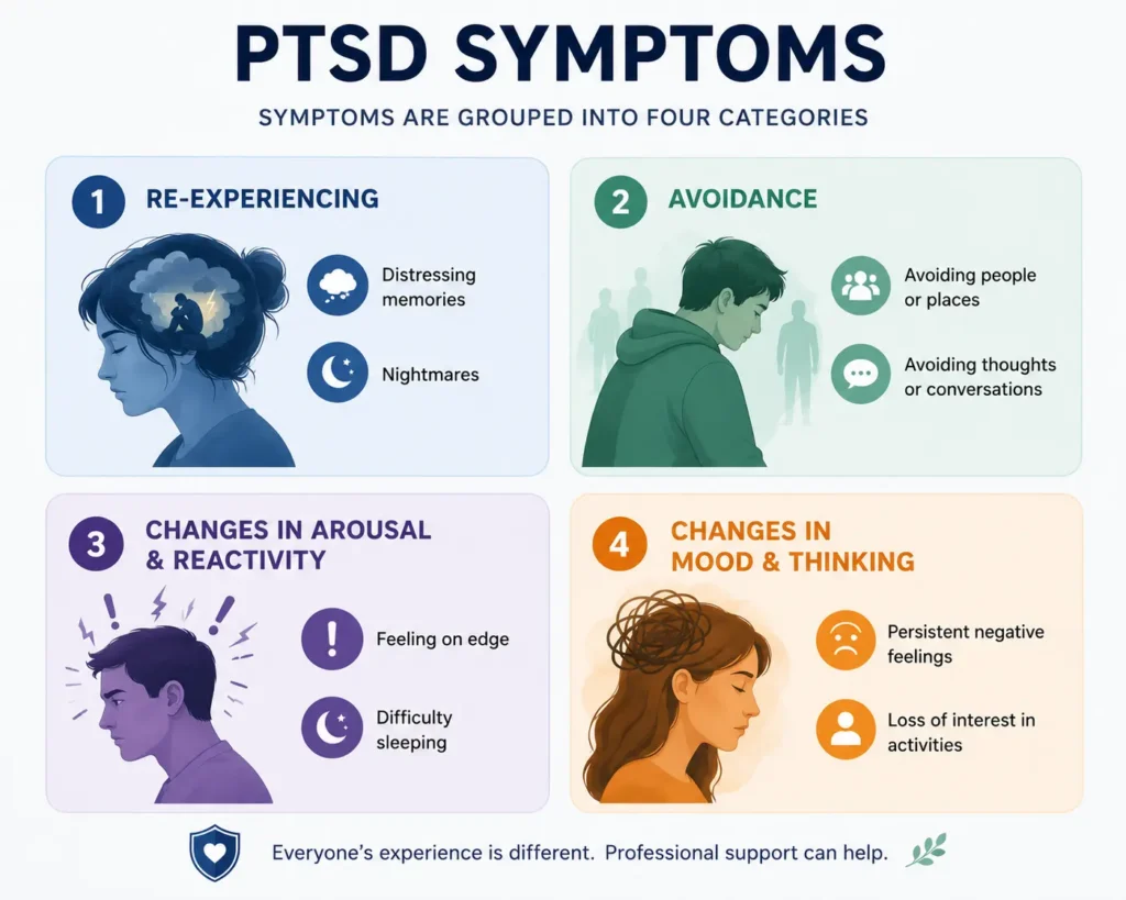 PTSD symptoms grouped into four categories